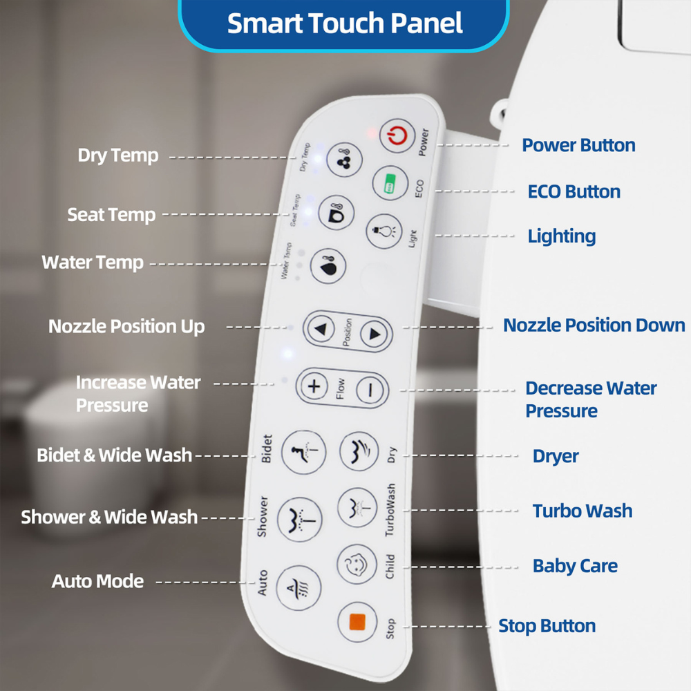 An intelligent smart bidet seat that combines cutting-edge technology with refined comfort for a premium bathroom experience.