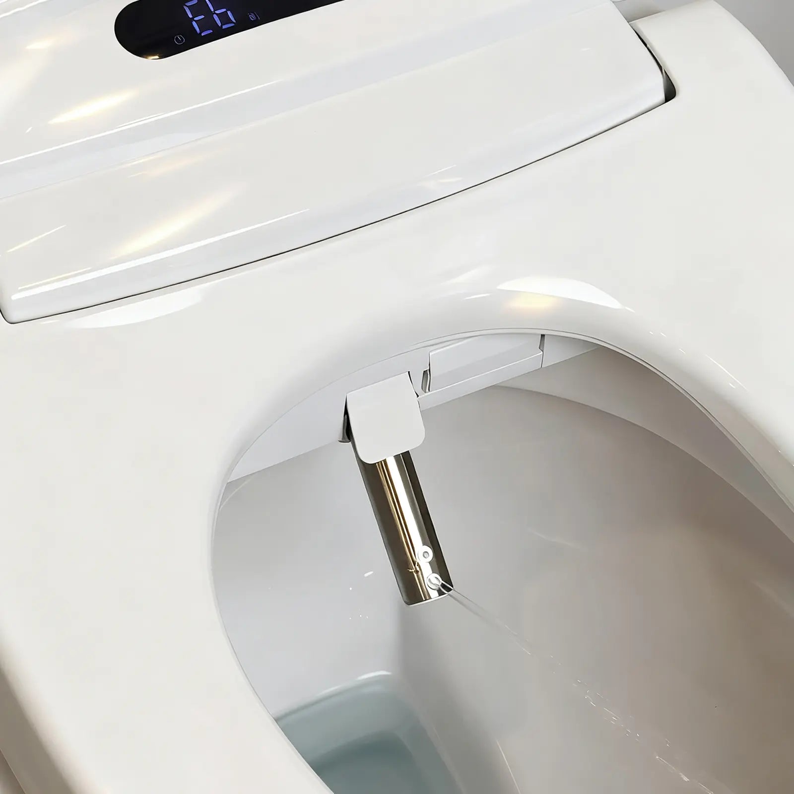 Self-cleaning stainless steel nozzle and water filter of Aether bidet seat
