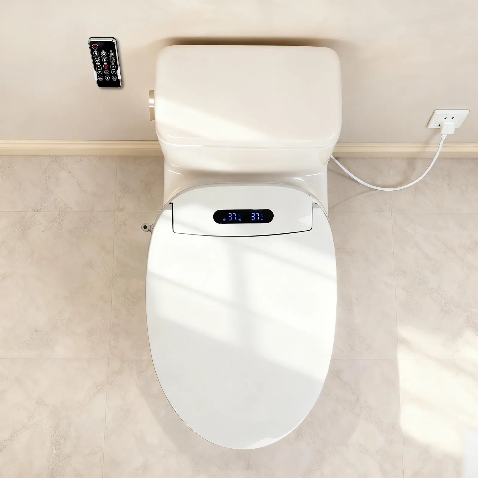 Aether bidet seat installed on elongated and round toilet shapes