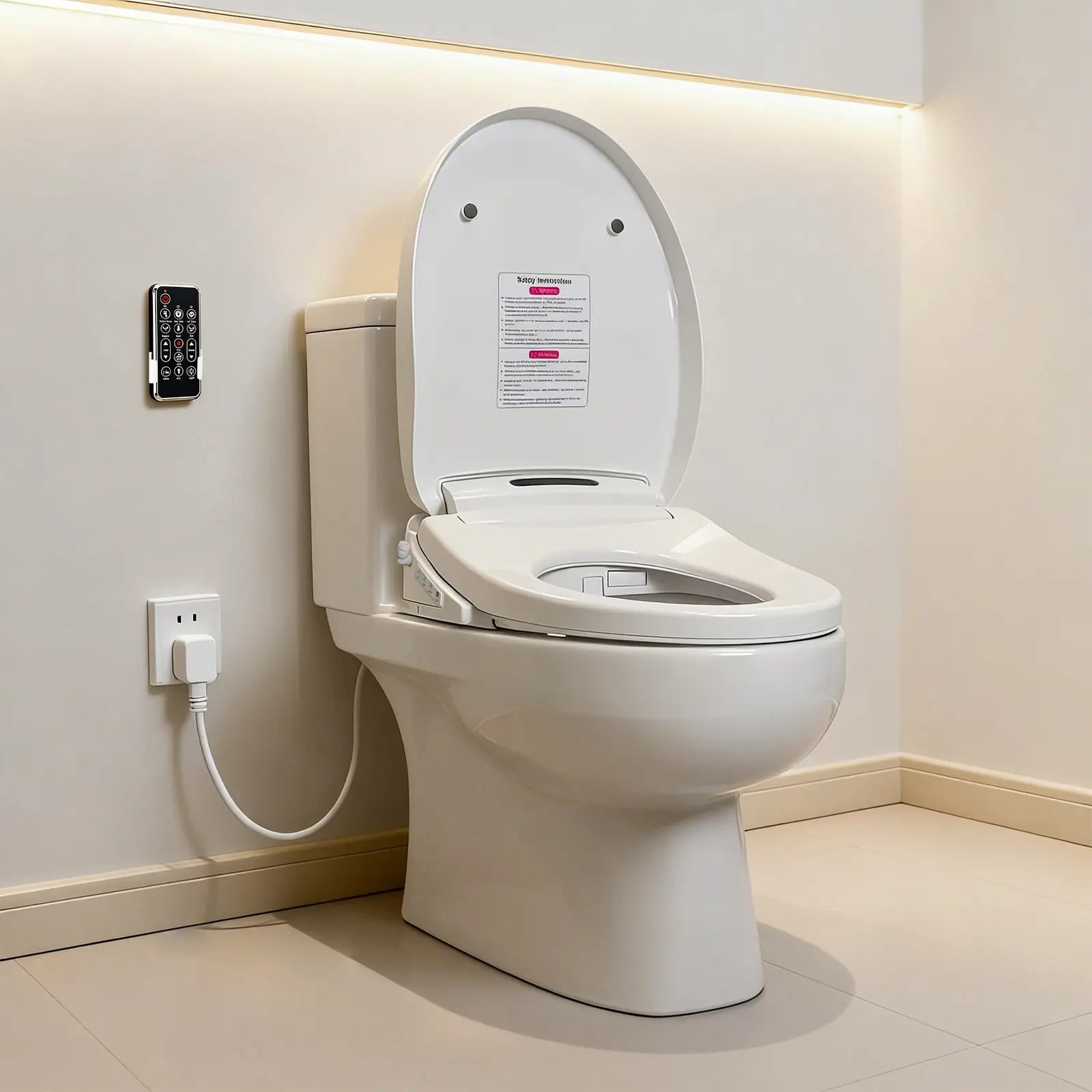 Wireless remote control for Aether smart bidet seat showing wash settings